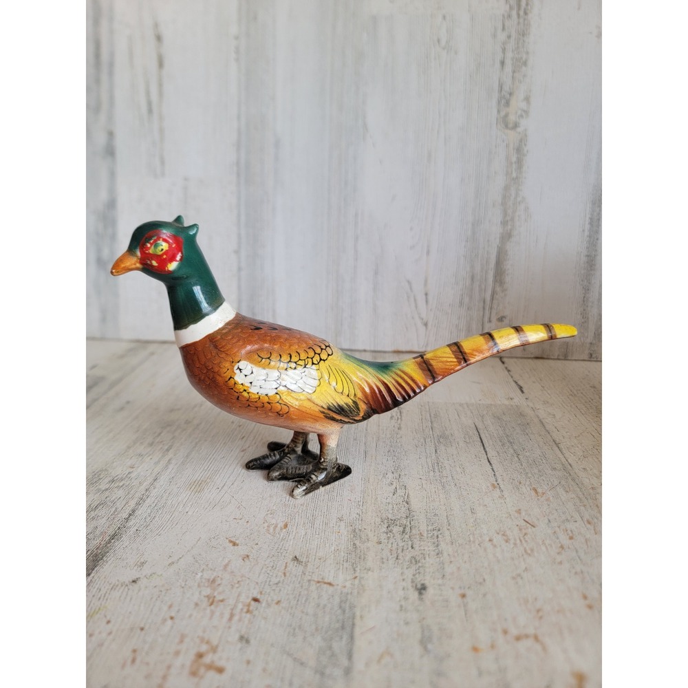 Vintage ceramic pheasant bird unique folk art home decor animal figure